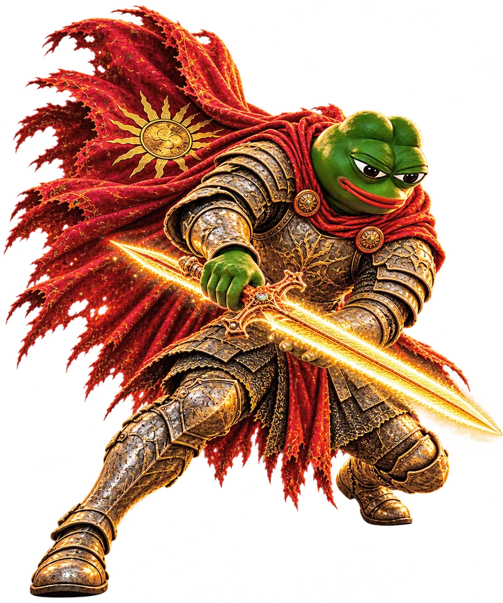 Pepe crouched mid-swing, slashing with a blazing sword